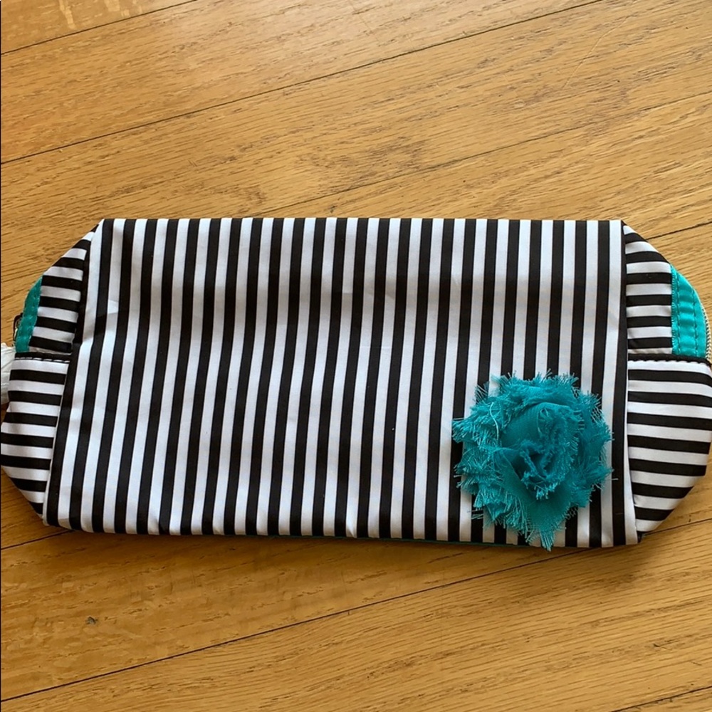 NWOT Striped Tiffany Blue Makeup Bag